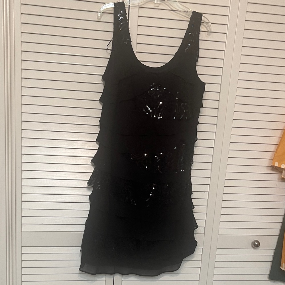 S.L. Fashions Black Sequin Tiered Dress